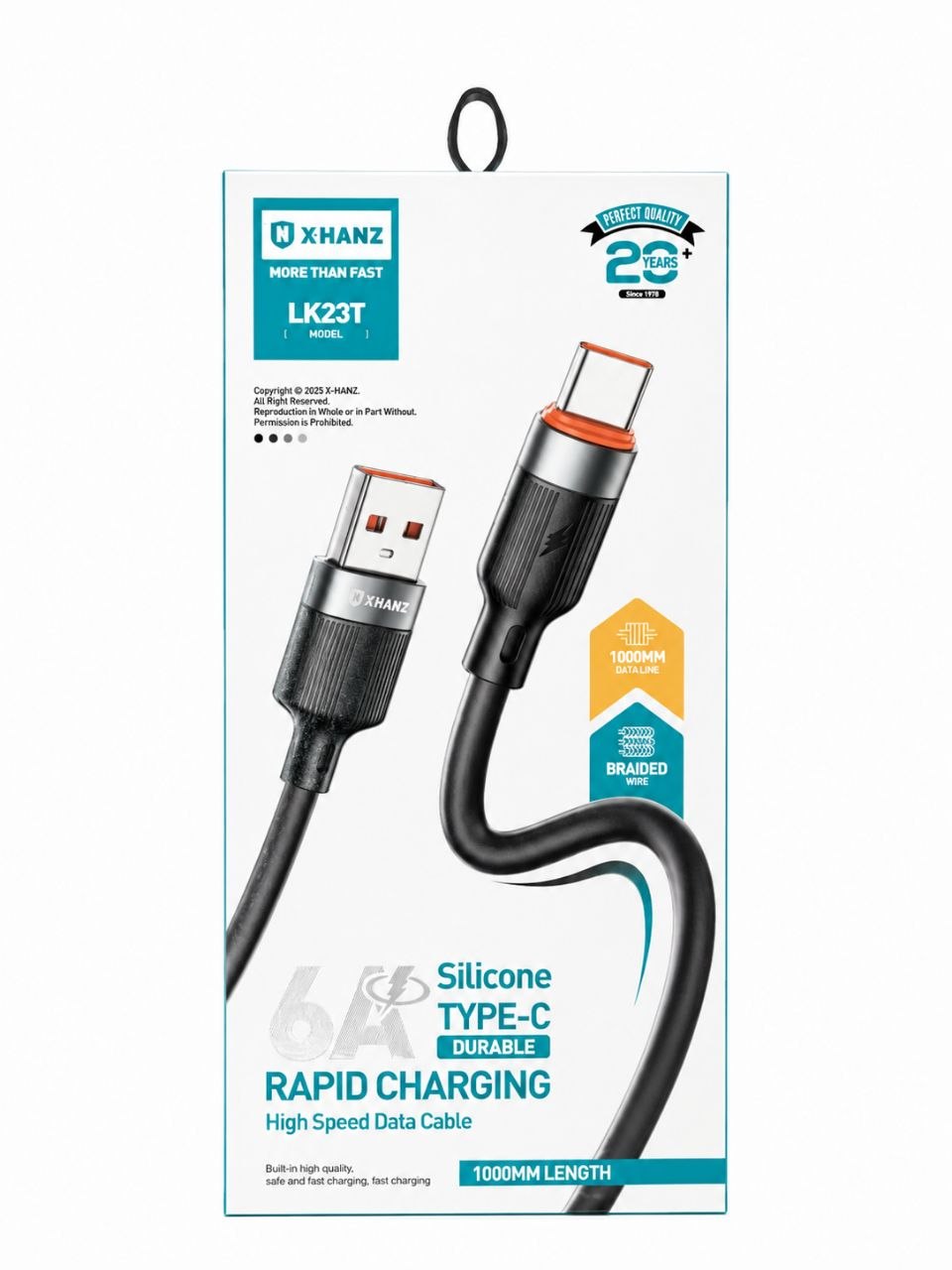 کابل X-HANZ LK23T تایپ C یک متری فست شارژ